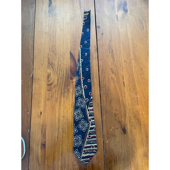 Chaps Ralph Lauren Neck Tie All Silk Stripes Stars Dots Blue Red Made in USA - Picture 2 of 6